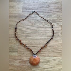 Silpada Moroccan Sunset Orange Beaded Pendant Brown Silk Medallian Cord Necklace